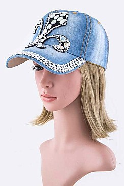 Crystal Fleur De Lis Embelished Fashion Denim Cap LA-EMH8457