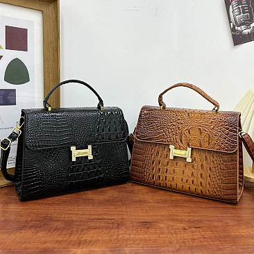 Quality " H " Metal Accent Crocodile Satchel