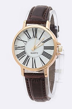 Fashionable Roman Dial Croc Embossed Band Classic Watch LA 04-4202