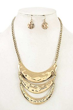 HAMMERED LINK BAR PENDANT NECKLACE SET