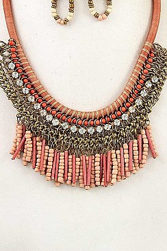 FRINGE BEAD CHAIN ACCENT NECKLACE SET