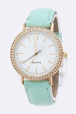 Trendy Crystal Bezel Leather Band Fashion Watch LA 04-4171