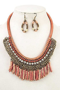 FRINGE BEAD CHAIN ACCENT NECKLACE SET