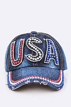 Crystal USA Embelished Fashion Denim Cap LA-HT277X109D