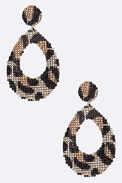Leopard Print Crystal Pave Teardrop Earrings
