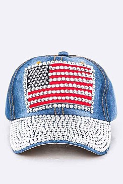 Crystal US Flag Embelished Fashion Denim Cap LA-EMH8421DD