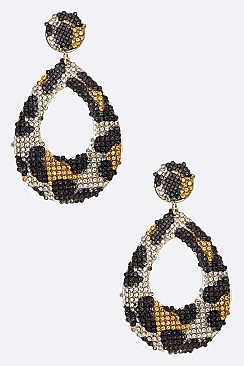 Leopard Print Crystal Pave Teardrop Earrings