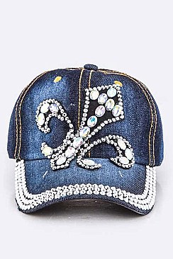 Crystal Fleur De Lis Embelished Fashion Denim Cap LA-EMH8457