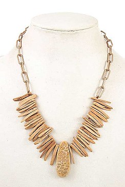 FRINGE WOOD BIB NECKLACE SET
