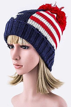 Stylish American Flag Pom Pom Beanie LA-EMH8515