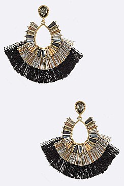Baguette Crystal Layered Tassel Earrings