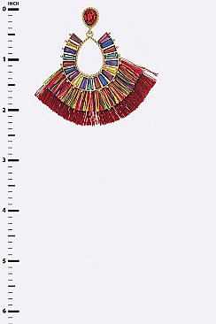 Baguette Crystal Layered Tassel Earrings