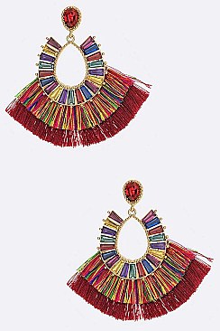 Baguette Crystal Layered Tassel Earrings
