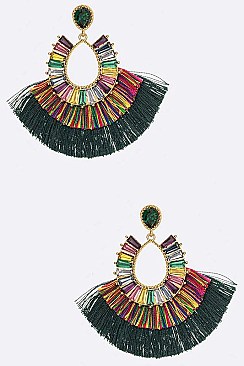Baguette Crystal Layered Tassel Earrings