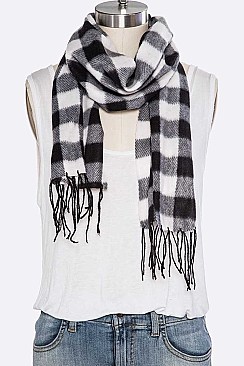 Pack of 12 Trendy Mix Plaid Fleeced Scarf Set