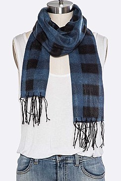 Pack of 12 Trendy Mix Plaid Fleeced Scarf Set