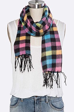 Pack of 12 Trendy Mix Plaid Fleeced Scarf Set