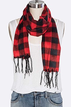 Pack of 12 Trendy Mix Plaid Fleeced Scarf Set