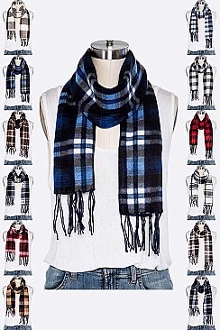 Pack of 12 Stylish Mix Plaid Fleeced Scarf Set