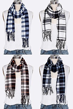 Pack of 12 Stylish Mix Plaid Fleeced Scarf Set