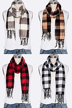 Pack of 12 Stylish Mix Plaid Fleeced Scarf Set