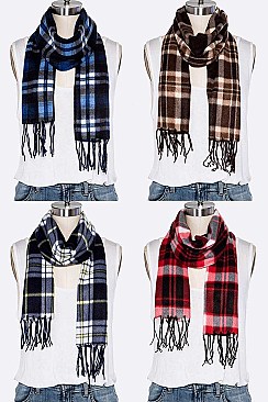 Pack of 12 Stylish Mix Plaid Fleeced Scarf Set