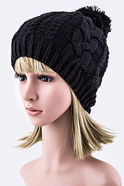 Stylish Cable Knit Pom Pom Beanie LA-EMH8532