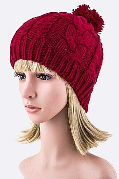 Stylish Cable Knit Pom Pom Beanie LA-EMH8532