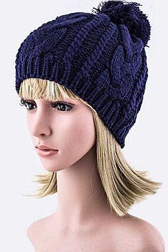 Stylish Cable Knit Pom Pom Beanie LA-EMH8532