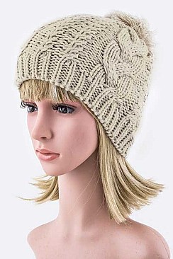 Stylish Cable Knit Pom Pom Beanie LA-EMH8532