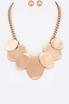 Metal Plate Satin Finish Collar Necklace Set