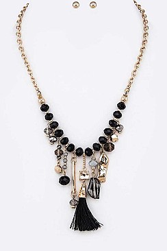 MIX GEMS TASSEL NECKLACE SET