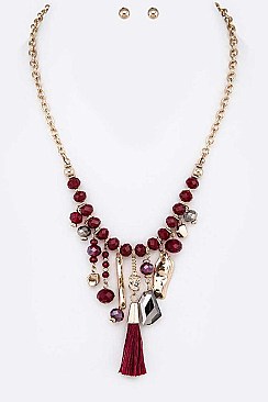 MIX GEMS TASSEL NECKLACE SET