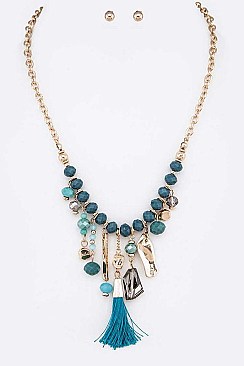 MIX GEMS TASSEL NECKLACE SET
