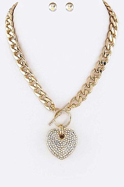 Crystals Heart Pendant Necklace With Crystal Earrings Set LA-MS7075