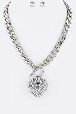 Crystals Heart Pendant Necklace With Crystal Earrings Set LA-MS7075