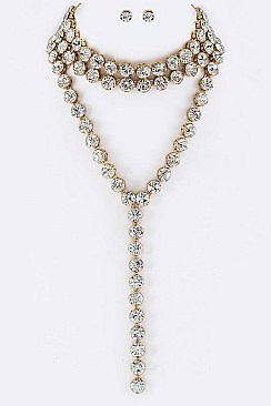 Luxurious Crystal Drop Layer Choker Necklace Set LA-KS7025