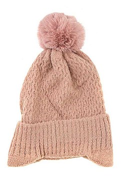 EAR FLAP WINTER POMPOM BEANIE