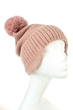 EAR FLAP WINTER POMPOM BEANIE