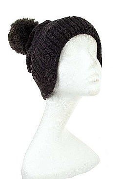 EAR FLAP WINTER POMPOM BEANIE