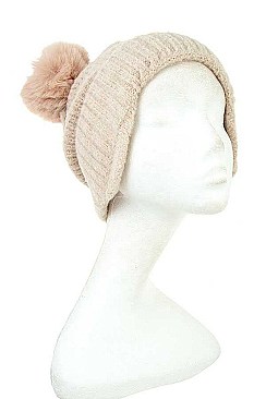 EAR FLAP WINTER POMPOM BEANIE