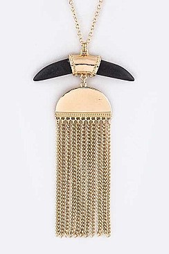 Precious Stone Horn & Chain Drop Necklace Set