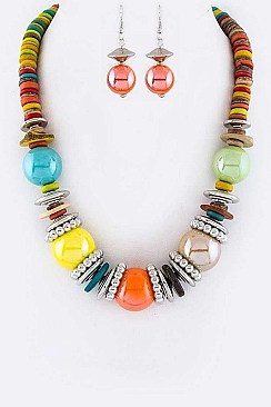 ASSORTED BEADS & DISKS NECKLACE SET