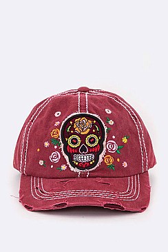 Embroidered Sugar Skull Vintage Cap LA-T13SKL01