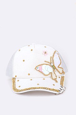 Crystal Butterfly Embellished Cap LA-EMH8650