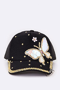 Crystal Butterfly Embellished Cap LA-EMH8650