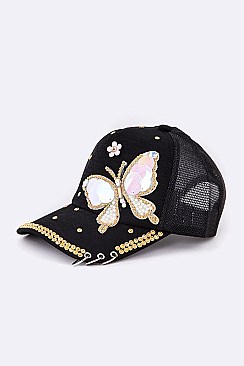 Crystal Butterfly Embellished Cap LA-EMH8650
