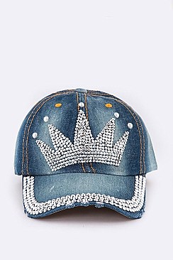 Crystal Crown Denim Cap