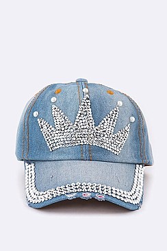 Crystal Crown Denim Cap