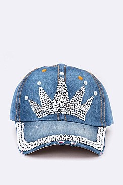 Crystal Crown Denim Cap